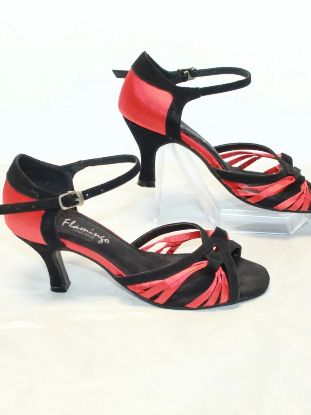 Flamingo Handmade Size 6.5 Red & Black Salsa Latin Dance Shoe Heels
